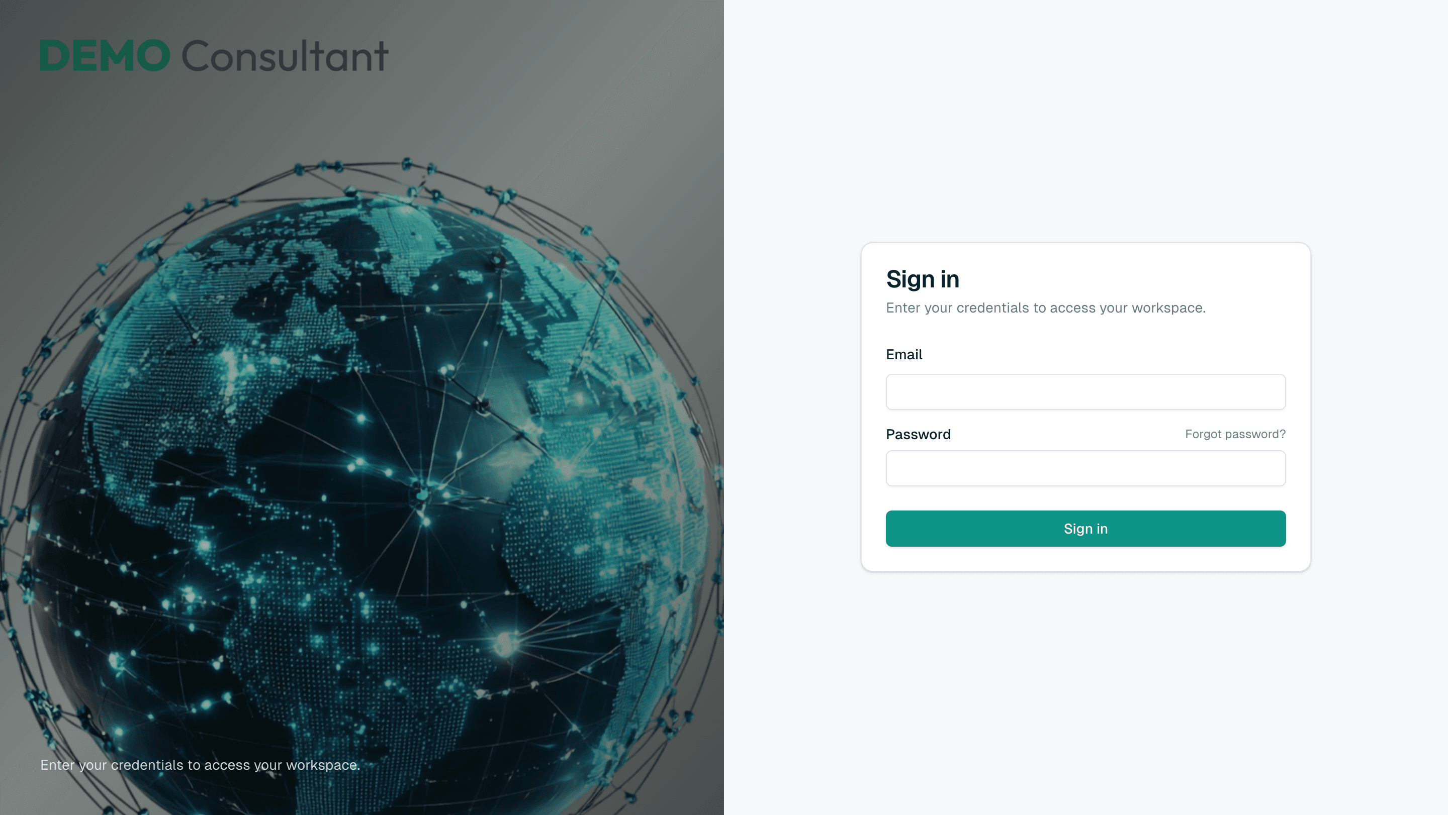 A fully white-labeled custom login page for Demo Consultant, with agency logo and background image, showing no Unorma branding